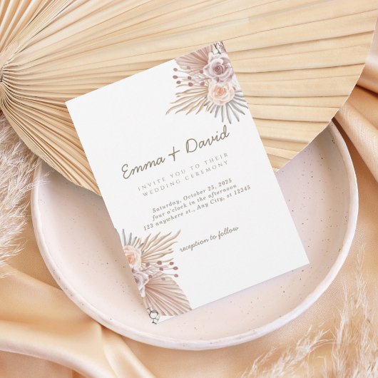 Boho Pampas and Blush Rose Wedding Invitation 招待状