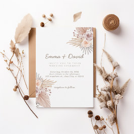 Boho Pampas and Blush Rose Wedding Invitation 招待状