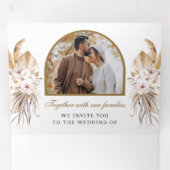 Boho Pampas Arch Photo All in One QR Code 結婚's 三つ折り招待状 (内部最初)