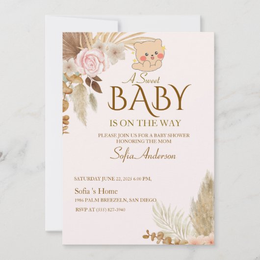Boho Pampas Baby Shower Invitation (正面)