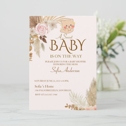 Boho Pampas Baby Shower Invitation (スタンド正面)