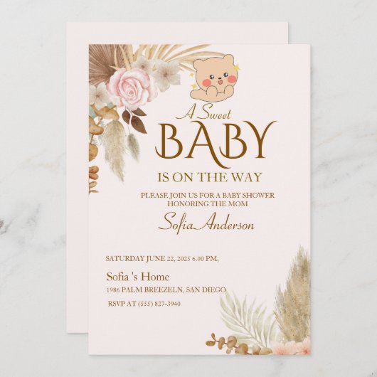 Boho Pampas Baby Shower Invitation (正面/裏面)