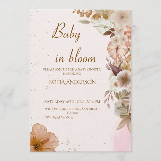 Boho Pampas Baby Shower Invitation ,Neutral Modern 招待状 (正面)