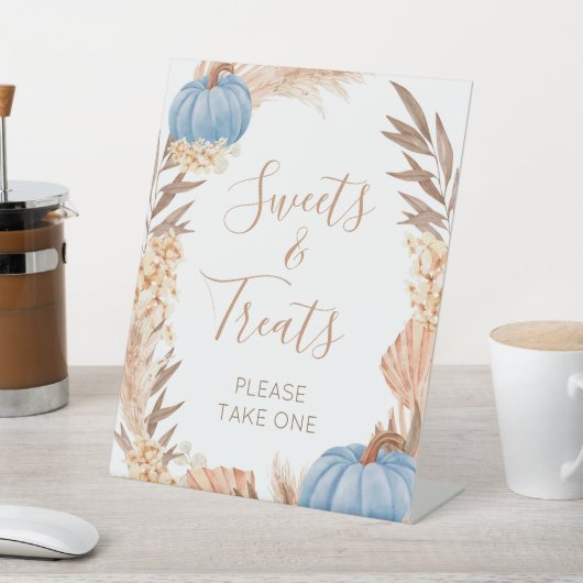 Boho Pampas blue Pumpkin Sweets & Treats 台座サイン (インサイチュ)