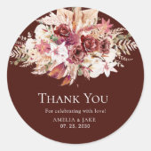 Boho Pampas Burgundy Floral Round Wedding  ラウンドシール (正面)