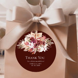 Boho Pampas Burgundy Floral Round Wedding  ラウンドシール