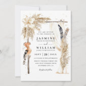 Boho Pampas Canopy Elegant QR Code Wedding 招待状 (正面)
