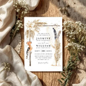 Boho Pampas Canopy Elegant QR Code Wedding 招待状