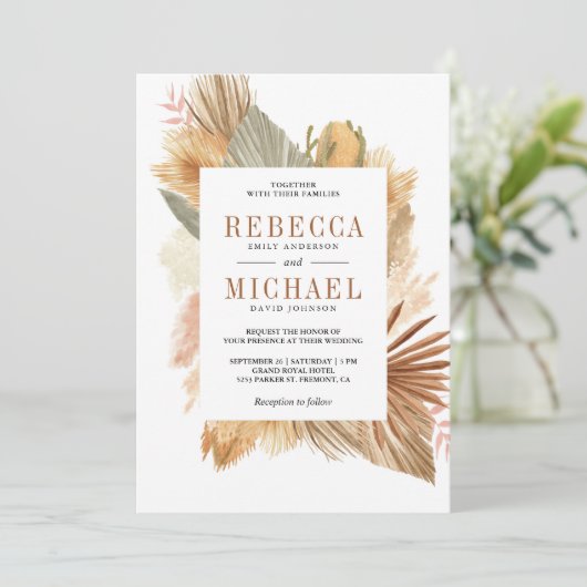 Boho Pampas Drayed Palm All 結婚 In One's 招待状 (スタンド正面)