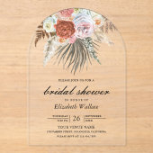 Boho Pampas Earthy Floral Terracotta Bridal Shower アクリル招待状 (正面)