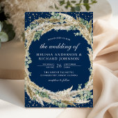 Boho Pampas Eucalyptus Wreath Navy Blue Wedding 招待状