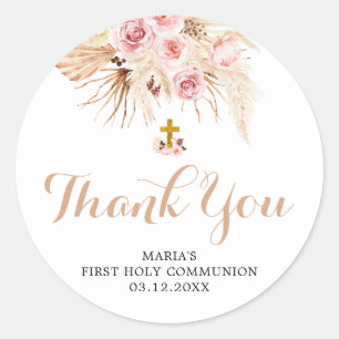 Boho Pampas First Holy Communionありがとうステッカー ラウンドシール
