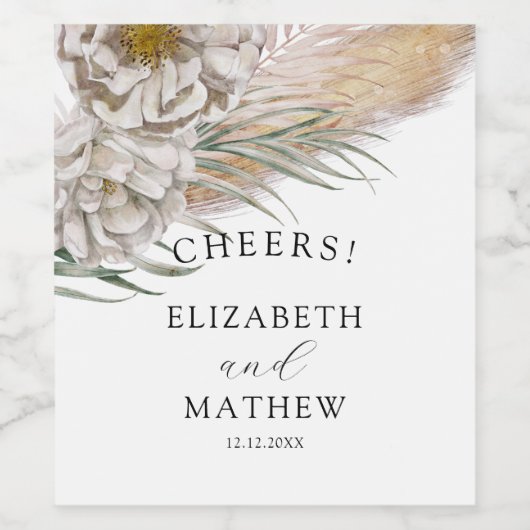 Boho Pampas & Floral Wedding ワインラベル (シングルラベル)