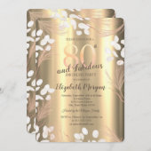 Boho Pampas Flowers Gold 80th Birthday  招待状 (正面/裏面)