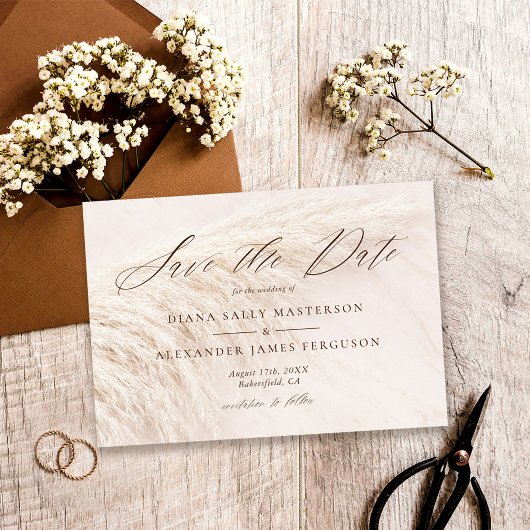 Boho Pampas Grassエレガント Save the Date Card セーブザデート