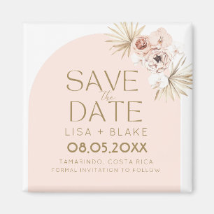 Boho Pampas Grassピンクの結婚式の日付を保存 マグネット