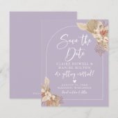 Boho Pampas Grassミュートされたラベンダー日付を保存 セーブザデート (正面/裏面)