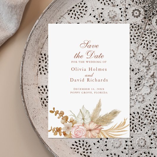 Boho Pampas Grassモダン Save the Date Card セーブザデート
