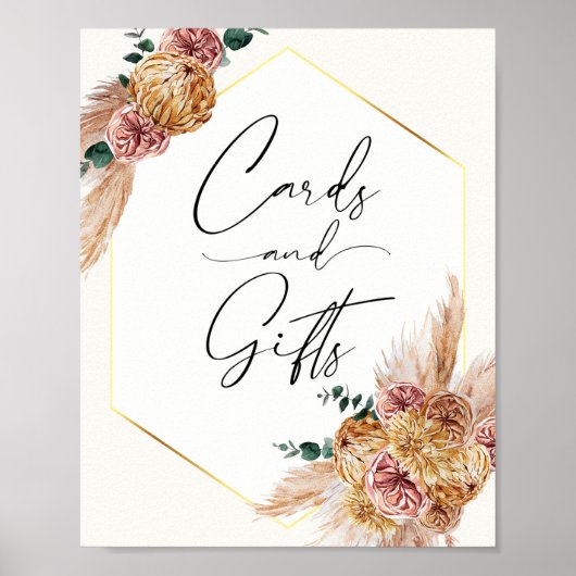 Boho Pampas Grass乾燥ブーケカードとギフトポー ポスター (正面)