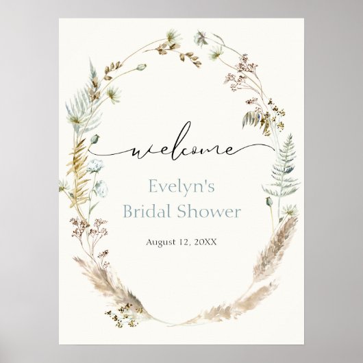 Boho Pampas Grass乾燥ブーケ歓迎ポスター ポスター (正面)