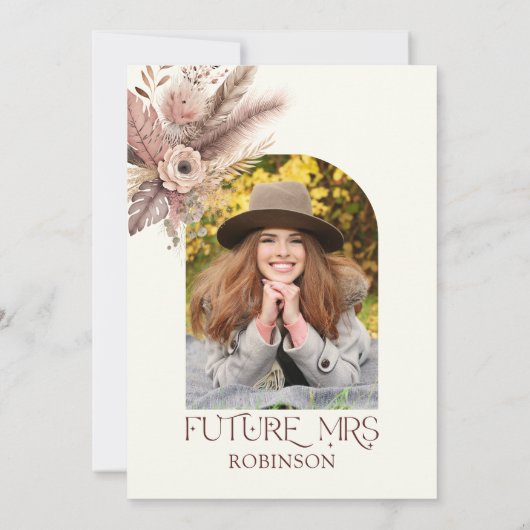 Boho Pampas Grass写真ブライダルシャワー招待 招待状 (裏面)