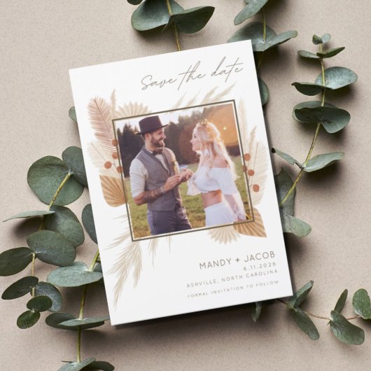 Boho Pampas Grass写真結婚式の日付を保存