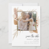 Boho Pampas Grass写真結婚式の日付を保存 セーブザデート (正面)