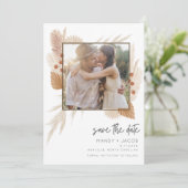 Boho Pampas Grass写真結婚式の日付を保存 セーブザデート (スタンド正面)
