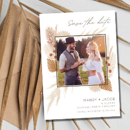 Boho Pampas Grass写真結婚式の日付を保存 セーブザデート