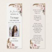 Boho Pampas Grass写真葬儀記念ブックマーク (正面&裏面)