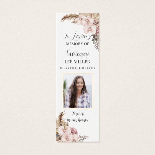 Boho Pampas Grass写真葬儀記念ブックマーク (正面)