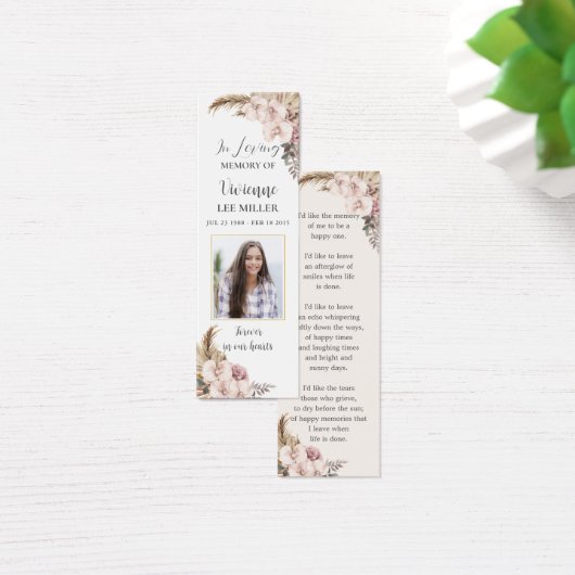 Boho Pampas Grass写真葬儀記念ブックマーク (デスク)