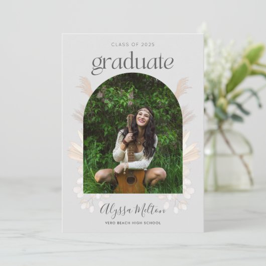 Boho Pampas Grass写真高校卒業 招待状 (スタンド正面)