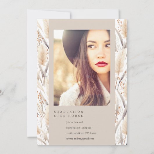 Boho Pampas Grass大学院の写真発表 招待状 (裏面)