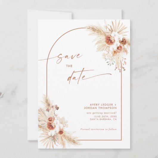 Boho Pampas Grass日付を保存 招待状 (正面)