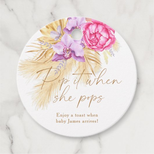 Boho pampas grass – ベビーシャワーポップ・アートのit フェイバータグ (正面)