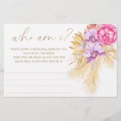 Boho pampas grass – 私は誰ブライダルシャワーゲーム 便箋 (正面)