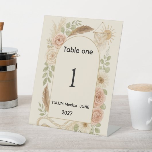 Boho Pampas Grass Arch Table Number Pedestal Sign  台座サイン (インサイチュ)