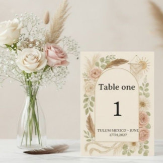 Boho Pampas Grass Arch Table Number Pedestal Sign  台座サイン