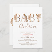 Boho Pampas Grass Baby Girl Name Baby Shower 招待状 (正面/裏面)