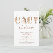 Boho Pampas Grass Baby Girl Name Baby Shower 招待状 (スタンド正面)