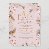 Boho Pampas Grass Baby Shower 招待状 (正面/裏面)