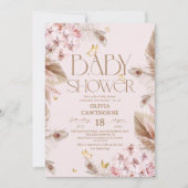  Boho Pampas Grass  Baby Shower  招待状 (正面)
