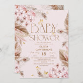  Boho Pampas Grass  Baby Shower  招待状 (正面/裏面)