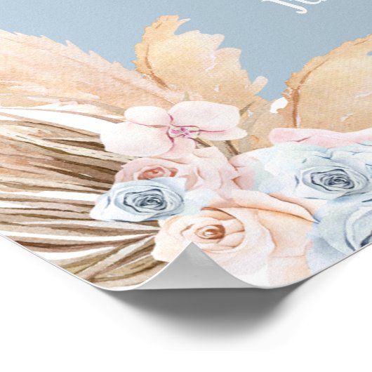 Boho Pampas Grass Baby Shower Boy Welcome sign ポスター (角)