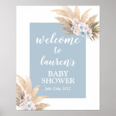 Boho Pampas Grass Baby Shower Boy Welcome sign ポスター (正面)