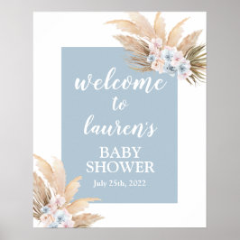 Boho Pampas Grass Baby Shower Boy Welcome sign ポスター