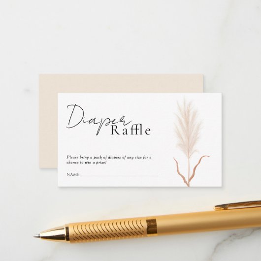 Boho Pampas Grass Baby Shower Diaper Raffle エンクロージャーカード (正面/裏面インサイチュ)