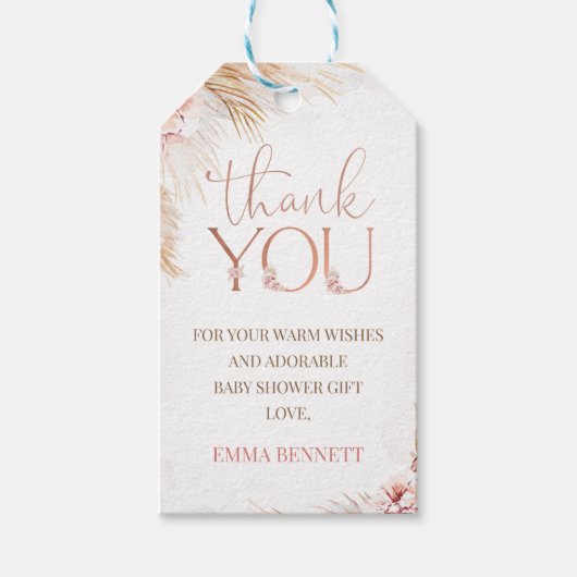 Boho Pampas Grass Baby Shower Thank You ギフトタグ (正面)