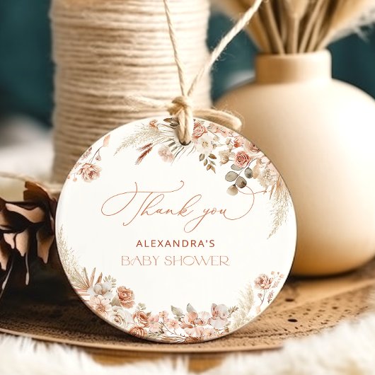 Boho Pampas Grass Baby Shower Thank You フェイバータグ